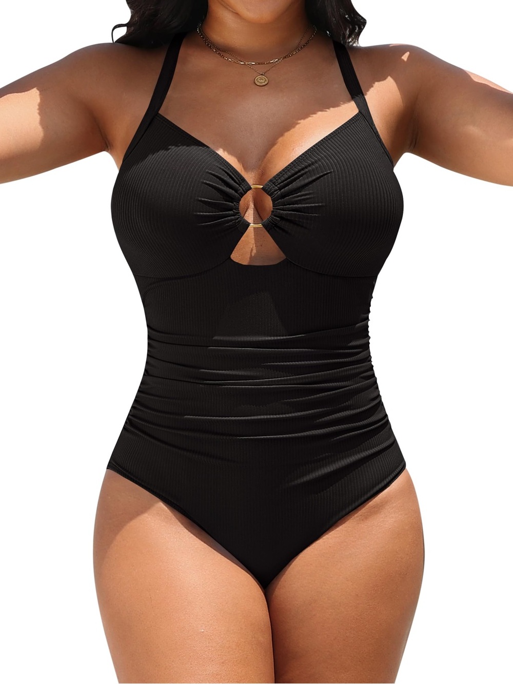 Blooming Jelly Ribbed Cutout One Piece Swimsuit Women’s Size L Black Sexy